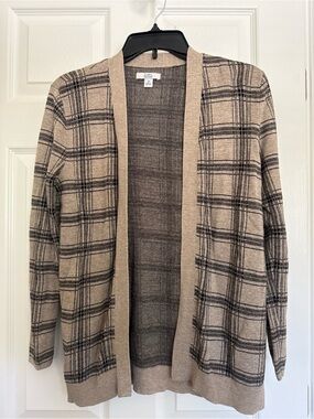 croft & barrow Beige and Black Plaid Open Cardigan